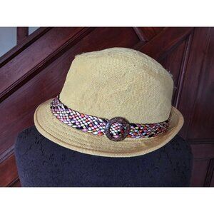 Magid Yellow Woven Linen Fedora Hat Braided Band & Buckle Accent